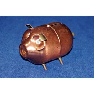 Vintage Coppercraft Guild Copper & Brass Piggy Bank With Curled Tail 5" L 3.5" T